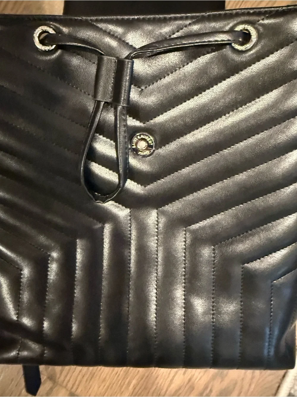 Saint Laurent STYLE Black Chevron Quilted Leather Backpack with Silver YSL Logo